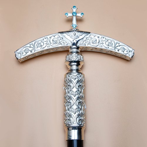 2.7.1582л Жезл латунный с голубыми камнями в серебрении фото 3