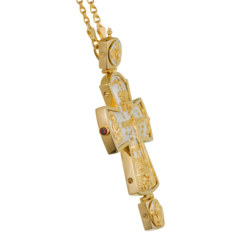 2.10.0408лф/1лп Крест наперсный с фрагментарной позолотой и фианитами красного цвета фото 7