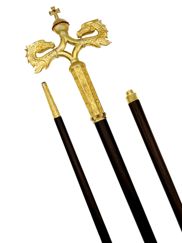 2.7.1594лп Жезл латунный с красными камнями в позолоте фото 2