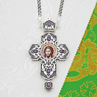 2.10.0435лр-2/1лр Крест наперсный латунный с фиолетовыми камнями в серебрении