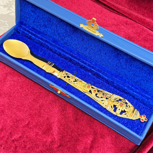 2.7.0712лп Лжица латунная в позолоте со вставками фото 6