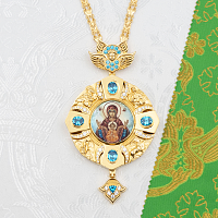 2.7.2715лп-0/154лп Панагия латунная с голубыми камнями в позолоте