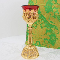 2.7.0943лп Лампада латунная с красными камнями в позолоте