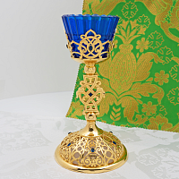 2.7.2655лп Лампада латунная с синими камнями в позолоте