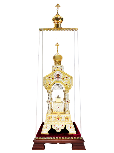 2.7.0669лф-1 Дарохранительница латунная со вставками и фрагментарной позолотой купить фото 2