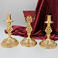 2.7.2655лп-К  Напрестольный комплект латунный с красными камнями в позолоте