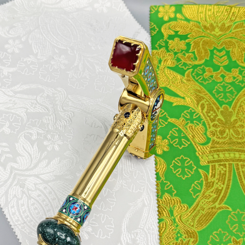 2.7.2182лнпчэ Посох латунный в позолоте с натуральными камнями фото 6