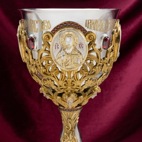2.7.1566клф Потир комбинированый на 1.0л. с фрагментарной позолотой и вставками фото 4 2.7.1566клф Потир комбинированый на 1.0л. с фрагментарной позолотой и вставками фото 4