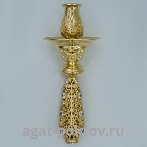 2.7.0742лп Подсвечник латунный в позолоте со вставками ручной