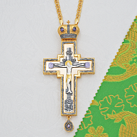 2.10.0478лпрэ/1лп Крест наперсный латунный с фиолетовыми камнями в позолоте