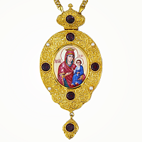 2.7.0874лп-1/1лп Панагия латунная в позолоте с финифтью и цепью арт.2.7.0201лп