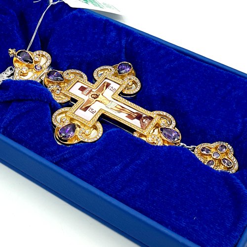 2.10.0290лф-2/1л Крест латунный с фрагментальной позолотой и цепью фото 2