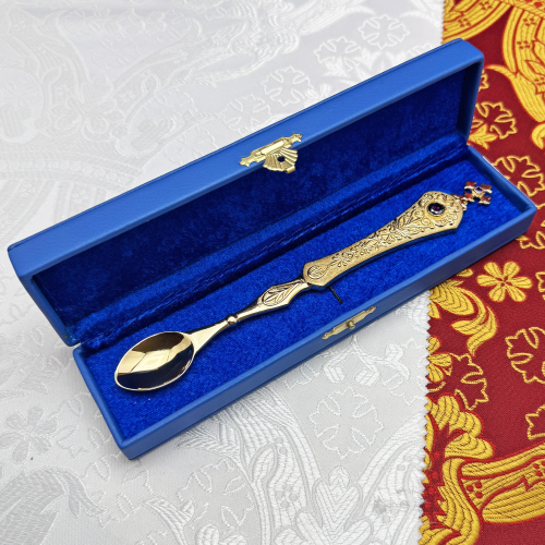 2.7.0783лп Лжица латунная в позолоте со вставками фото 2