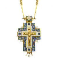 2.10.0047лп/34лп Крест латунный церковный в позолоте с эмалью и жемчугом