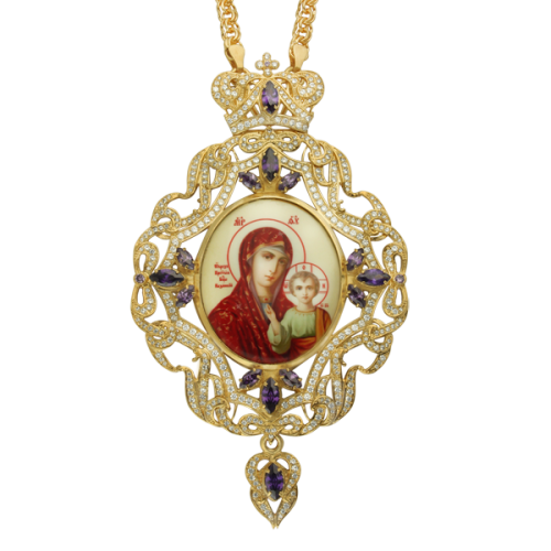 2.7.0306лп-2/1лп Панагия из латуни в позолоте с цепью