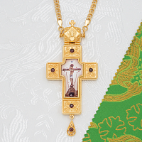 2.10.0643лп-2/1лп Наперсный крест латунный с красными камнями в позолоте