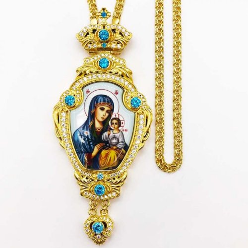 2.7.1335лп-2/1лп Панагия латунная в позолоте с цепью