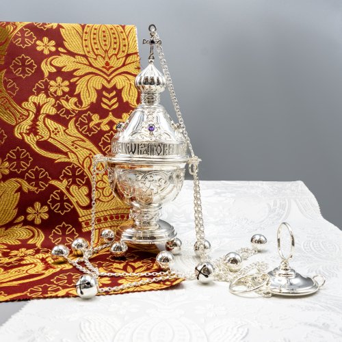 2.7.2618л Кадило латунное с фиолетовыми камнями в серебрении фото 9 2.7.2618л Кадило латунное с фиолетовыми камнями в серебрении фото 9