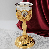 2.7.0893клп-18 Потир комбинированный 0,5 л. с деколью и красными камнями в позолоте