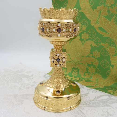 2.7.0694лп Лампада латунная в позолоте со вставками фото 2