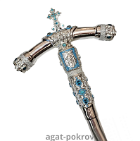 2.7.0612лэ-4 Жезл латунный с голубыми камнями и эмалью в серебрении