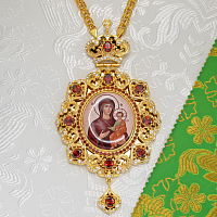 2.7.1520лп-2/113лп Панагия латунная с красными камнями в позолоте