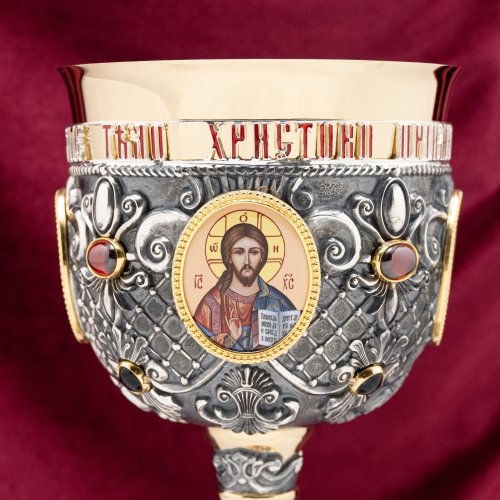 2.7.1599клпрэ-18-К/3 Евхаристический набор на 3 предмета с комбинированной чашей на 1,0 л в позолоте с патинированием и деколью фото 4 2.7.1599клпрэ-18-К/3 Евхаристический набор на 3 предмета с комбинированной чашей на 1,0 л в позолоте с патинированием и деколью фото 4