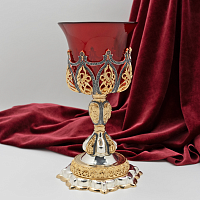 2.7.1493лфр Лампада напрестольная латунная с красными камнями в серебрении и фрагментарной позолоте