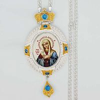 2.7.0986лф-2/1л Панагия латунная с фрагментарной позолотой и цепью