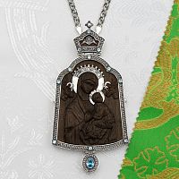 2.7.1608лр-13/1лр Панагия с образом из дерева с голубыми камнями в серебрении