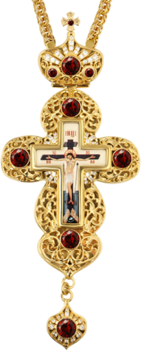2.10.0133лп-2/1лп Крест латунный в позолоте со вставками и цепью