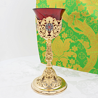 2.7.1596лпр Лампада латунная с красными камнями в позолоте