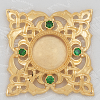 2.7.0162лп Мощевик латунный Снежинка с зелеными камнями в позолоте