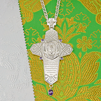 2.10.0662л/1л Крест наперсный латунный с фиолетовыми камнями в серебрении