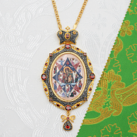 2.7.1953лпр-2/1лп Панагия латунная с красными камнями в позолоте