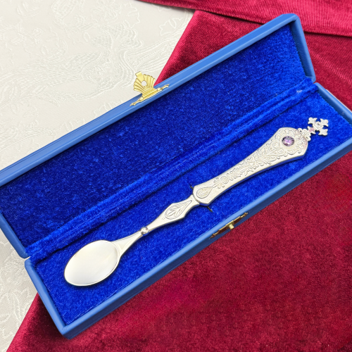 2.7.0783л Лжица латунная в серебрении со вставками фото 2