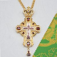 2.10.0519лп-2/1лп Крест наперсный латунный с красными камнями в позолоте