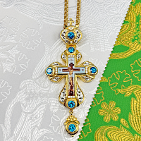 2.10.0312лп-2/1лп Крест латунный с голубыми камнями в позолоте