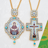 2.7.2413лпр-2/1лп-К Комплект архиерейский наперсный с голубыми камнями в позолоте