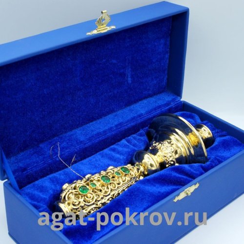 2.7.0742лп Подсвечник латунный в позолоте со вставками ручной фото 2