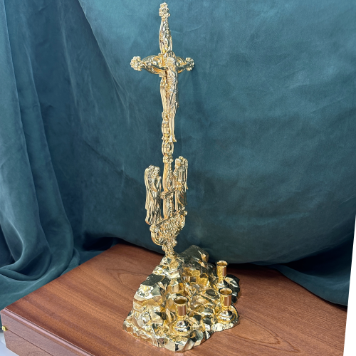 2.7.2752лп Подсвечник латунный в позолоте Голгофа фото 2 2.7.2752лп Подсвечник латунный в позолоте Голгофа фото 2