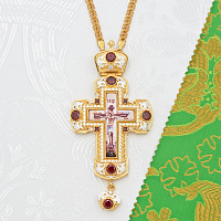 2.10.0401лп-2/1лп Крест наперсный латунный с красными камнями в позолоте
