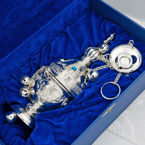 2.7.2618л Кадило латунное с голубыми камнями в серебрении фото 4 2.7.2618л Кадило латунное с голубыми камнями в серебрении фото 4