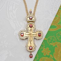 2.10.0583лп/63лп Крест наперсный латунный с красными камнями в позолоте