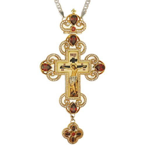 2.10.0290лф-2/1л Крест латунный с фрагментальной позолотой и цепью