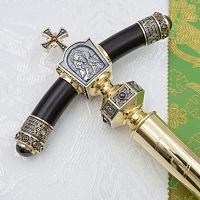 2.7.1682лпр Жезл архиерейский латунный с красными камнями в позолоте