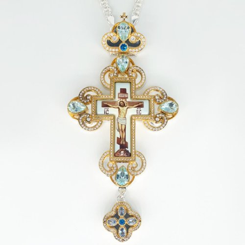 2.10.0290лф-2/1л Крест латунный с фрагментальной позолотой и цепью