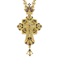 2.10.0098лп-2/44лп Крест наперсный латунный в позолоте со вставками и цепью