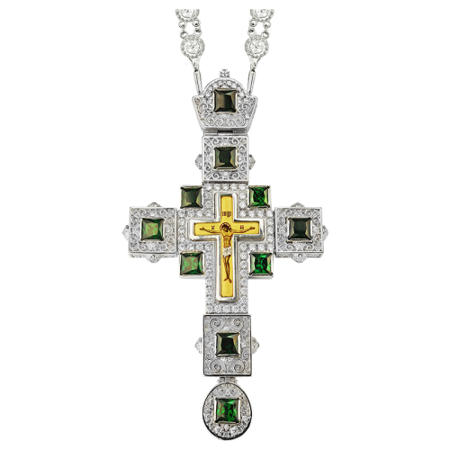 2.10.0099л-2/35л Крест наперсный латунный со вставками и цепью 2.10.0099л-2/35л Крест наперсный латунный со вставками и цепью