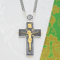 2.10.0269лфр/1лр Крест-мощевик наперсный латунный в серебрении и фрагментальной позолоте